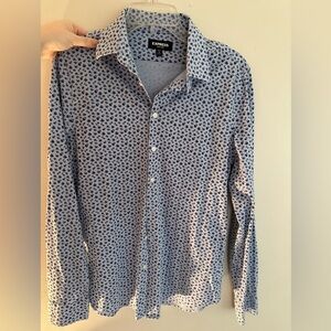 Express | Men Dress Shirt | Purple Floral Cotton | Extra Slim Casual Button up